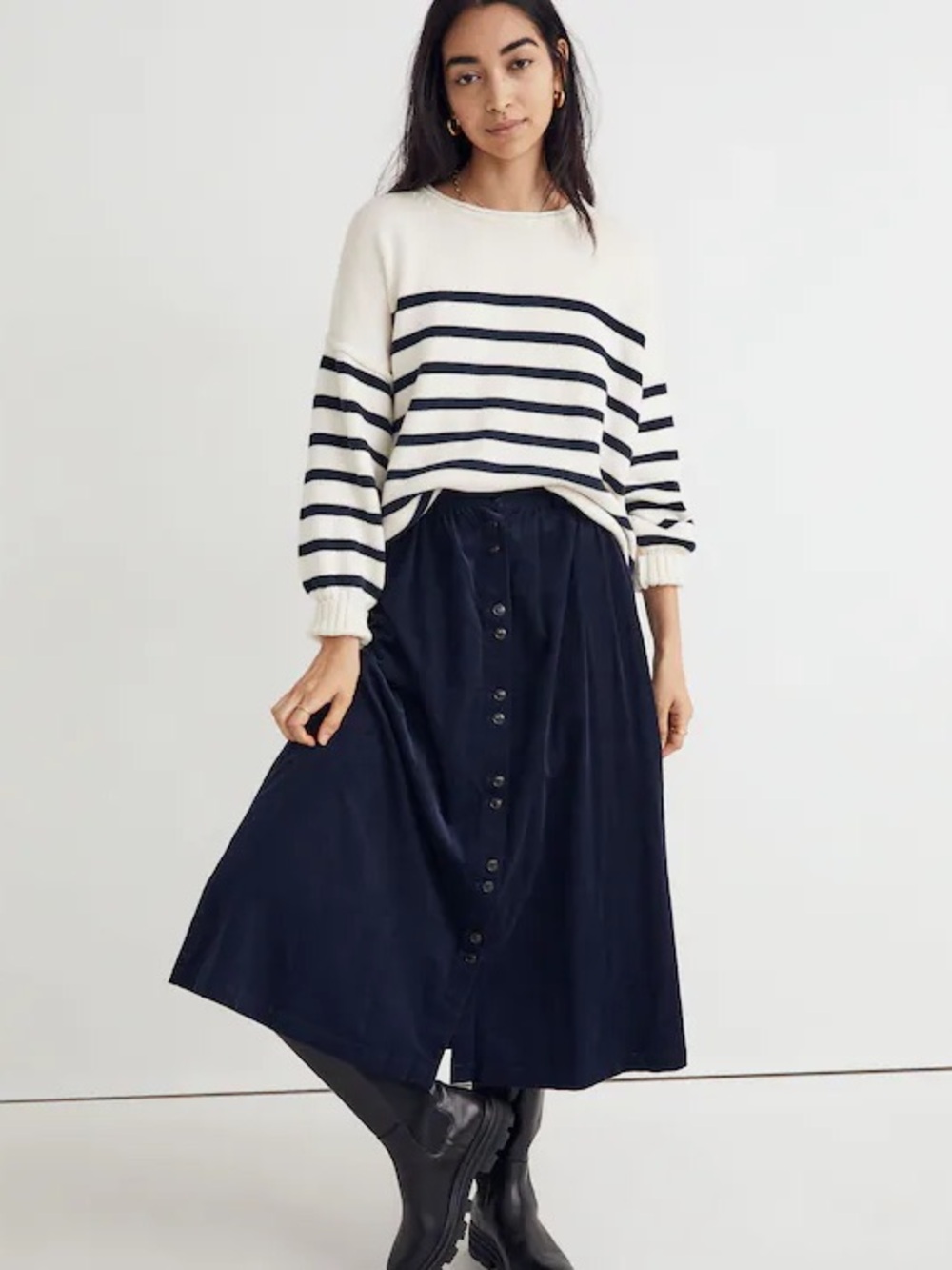 Madewell Corduroy Button-Front Midi Skirt